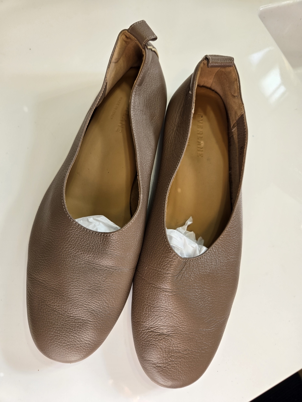 Everlane Taupe Brown Leather Slip-On Flats